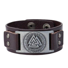 Charger l'image dans la galerie, Bracelet en cuir décoré du Valknut - image 6