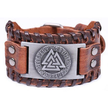 Cargar imagen en el visor de la galería, Bracelet en cuir décoré du Valknut - image 3