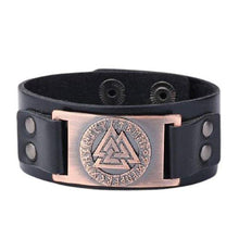 Cargar imagen en el visor de la galería, Bracelet en cuir décoré du Valknut - image 5