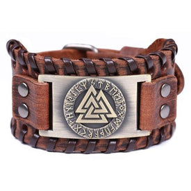 Bracelet en cuir décoré du Valknut - image 1