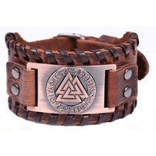 Cargar imagen en el visor de la galería, Bracelet en cuir décoré du Valknut - image 2