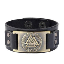 Cargar imagen en el visor de la galería, Bracelet en cuir décoré du Valknut - image 4